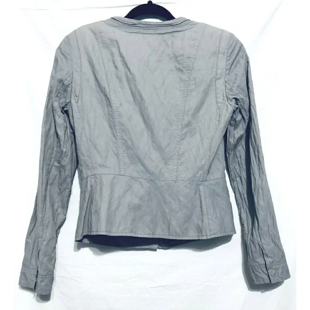 T Tahari Womens Small Gray Zip Jacket Wrinkled Cotton Metallic Boho